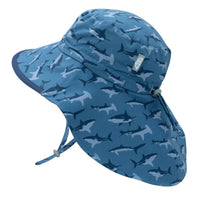 Size M (6-24m): Jan & Jul Aqua Dry Adventure Hat - Shark w/Navy Trim