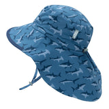 Size XL (5-12 years): Jan & Jul Aqua Dry Adventure Hat - Shark w/Navy Trim