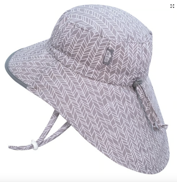 Size M (6-24m): Jan & Jul Cotton Adventure Hat - Grey Herringbone