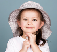 Size S (0-6m): Jan & Jul Cotton Adventure Hat - Grey Herringbone