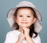 Size S (0-6m): Jan & Jul Cotton Adventure Hat - Grey Herringbone