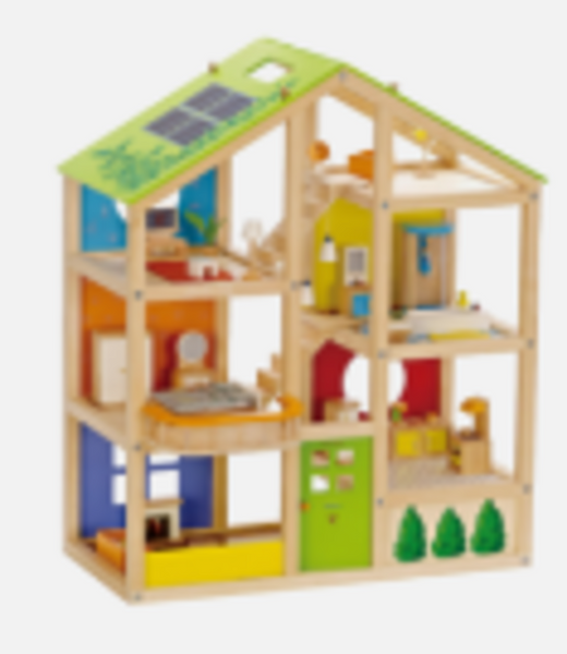 Hape All Seasons Kids Wooden Dollhouse W/Furniture