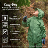 Size 5: Jan & Jul MINTY FOREST Cozy Dry Waterproof Fleece Lined Zip Up Raincoat NEW