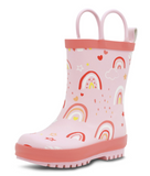 Size 6.5: Jan & Jul PINK RAINBOW Puddle Dry Loop Handle Rain Boots NEW