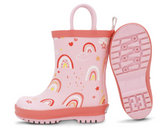 Size 12: Jan & Jul PINK RAINBOW Puddle Dry Loop Handle Rain Boots NEW