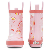 Size 5.5: Jan & Jul PINK RAINBOW Puddle Dry Loop Handle Rain Boots NEW