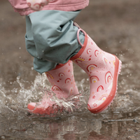 Size 9: Jan & Jul PINK RAINBOW Puddle Dry Loop Handle Rain Boots NEW