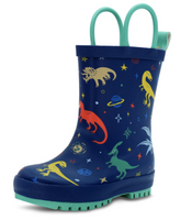 Size 5.5: Jan & Jul SPACE DINOS Puddle Dry Loop Handle Rain Boots NEW