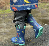 Size 5.5: Jan & Jul SPACE DINOS Puddle Dry Loop Handle Rain Boots NEW