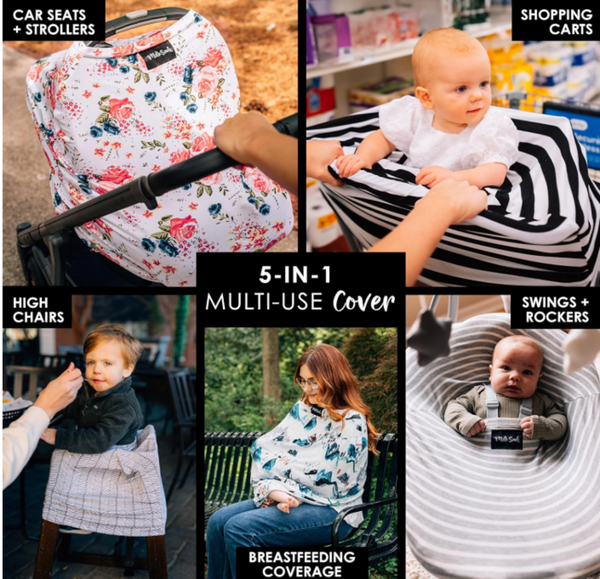 Milk Snob Original 5-in-1 Cover - Added Privacy for Breastfeeding, Baby Car Seat, Carrier, Stroller, High Chair, Shopping Cart, Lounger Canopy - Newborn Essentials, Nursing - Floral Print
