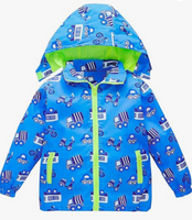 Size 6-7 (120): HZXVic Blue Vehicle Print Zip-Up Windbreaker-NEW