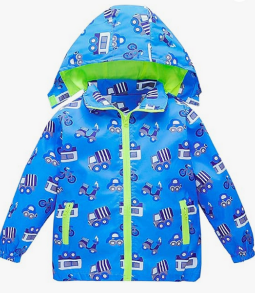 Size 6-7 (120): HZXVic Blue Vehicle Print Zip-Up Windbreaker-NEW
