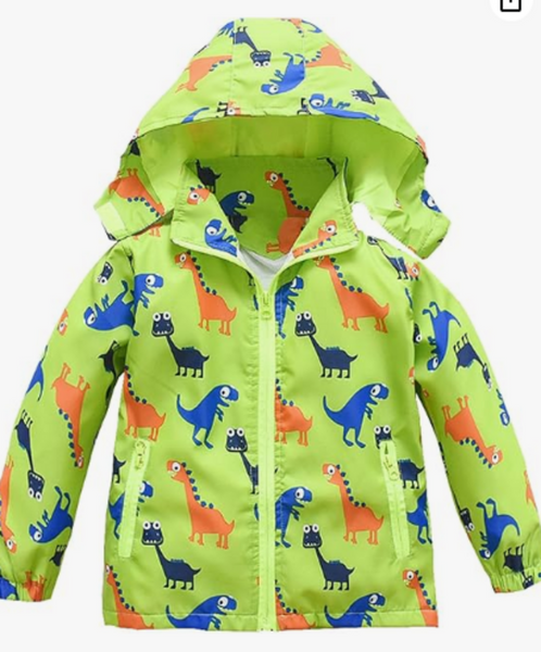 Size 5 (110): HZXVic Green Dinosaur Print Zip-Up Windbreaker-NEW