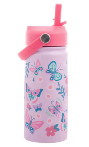 Stephen Joseph Insulated Stainless Steel Water Bottle with Handle -LILAC BUTTERFLY - NEW