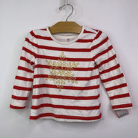 Size 2: Baby Gap White/Red Stripe w/Gold Snowflake Long Sleeve Shirt