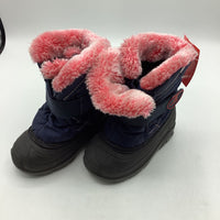 Size 7: Kamik Navy w/Pink Plush Trim Velcro Snow Boots