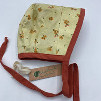 Size 0-3m: Handmade Hazel Locally Made Reversible Bonnet w/Sun Brim - Red/Pink/Green Floral