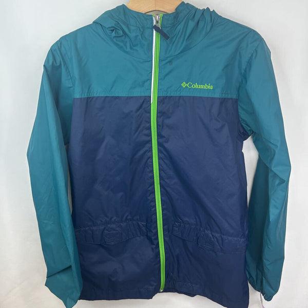 Size 14: Columbia Navy/Green Fleece Lined Hooded Windbreaker
