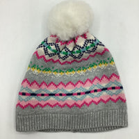 Size 0-3m: Grey Pink Print Winter Hat