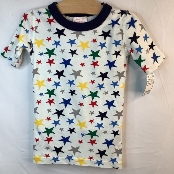 Size 5: Hanna Anderson 2pc White w/ Navy & Multicolor Stars Pattern Shorty Pjs