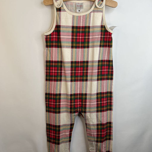 Size 3: Hanna Andersson Cream, Red & Green Plaid Sleeveless Romper