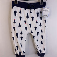 Size 3-6m: Rabbit + Bear White/Navy Trees Pattern Cozy Pants