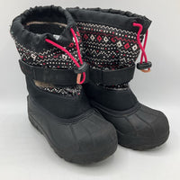 Size 13: Columbia Black w/ White & Pink Design Single Strap Insulated Snow Boots