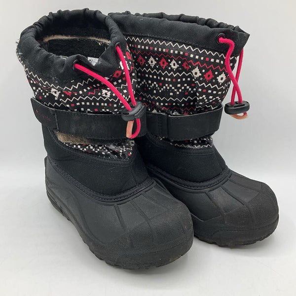 Size 13: Columbia Black w/ White & Pink Design Single Strap Insulated Snow Boots