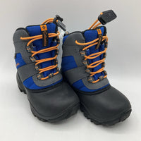 Size 9: Columbia Grey and Blue Toggle Lace-up Insulated Snow Boots