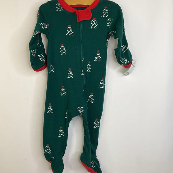 Size 3-6m: Honest Green w/ Christmas Trees Footed Long Sleeve PJS