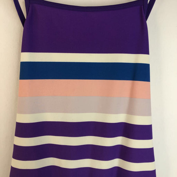 Size 14-16 (160): Hanna Andersson Purple, Pink & Blue Striped Tank One Piece Swimsuit