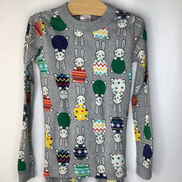 Size 6-7 (120): Hanna Andersson Grey Easter Bunnies & Eggs Long Sleeve 2pc PJS