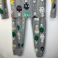 Size 6-7 (120): Hanna Andersson Grey Easter Bunnies & Eggs Long Sleeve 2pc PJS