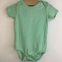 Size 6-9m: Primary Light Green & White Striped Short Sleeve Onesie