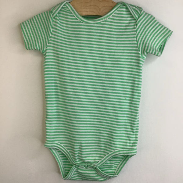 Size 6-9m: Primary Light Green & White Striped Short Sleeve Onesie