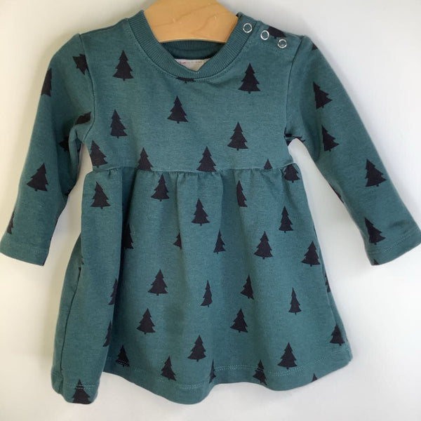 Size 12-18m (75): Hanna Andersson Forest Green w/ Trees Long Sleeve Dress