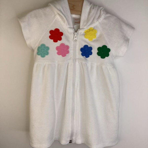 Size 12-18m (75): Hanna Andersson White Rainbow Flowers Terry Cloth Zip-up Hooded Swim Cover