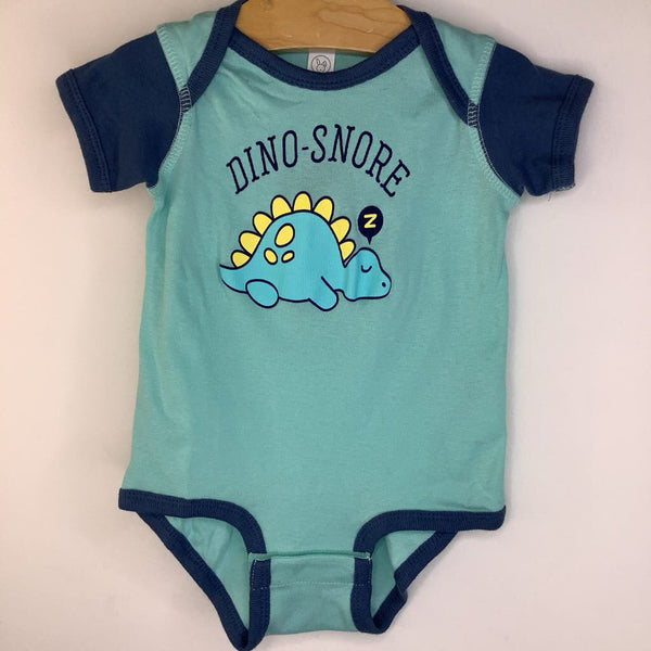 Size 12m: Rabbit Skins Turquoise Dino-Snore Short Sleeve Onesie NEW w/ Tag