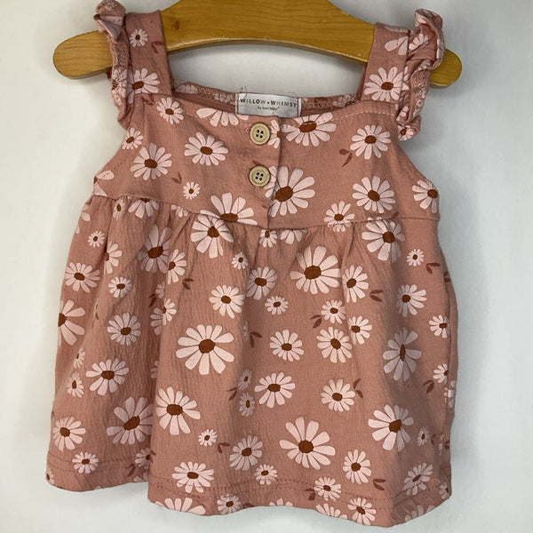 Size 3-6m: Willow + Whimsy Mauve Floral Ruffle Tank Dress