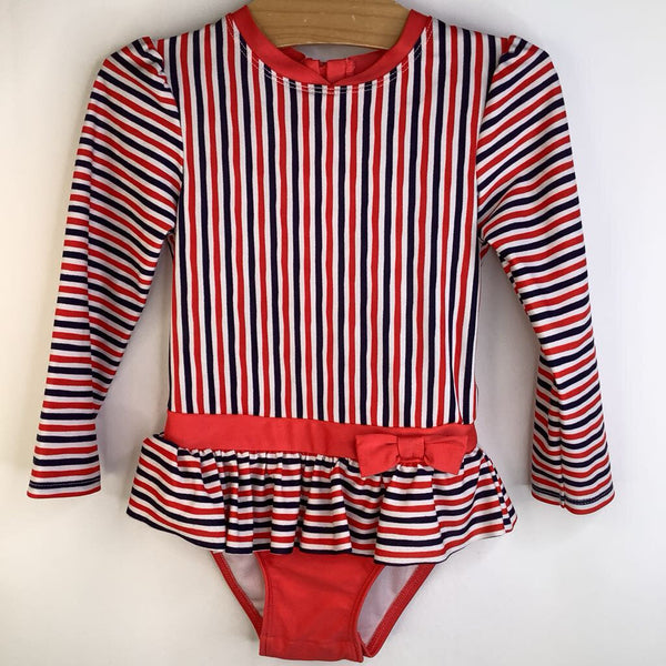 Size 4: Cat & Jack White, Red & Blue Striped Long Sleeve 1pc Swimsuit