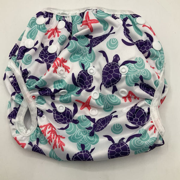 Size OS: Langsprit Purple Turtles Print Adjustable Swim Diaper