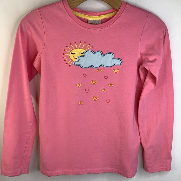 Size 10 (140): Hanna Andersson Light Pink Sun & Cloud Raining Hearts Long Sleeve T