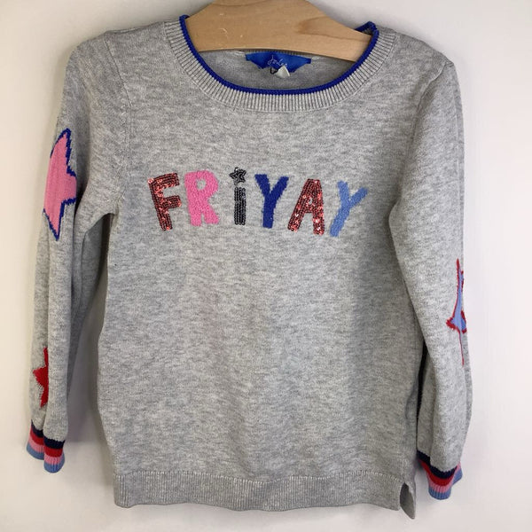 Size 5: Joules Grey Sequin 'FRIYAY" Knitted Long Sleeve T