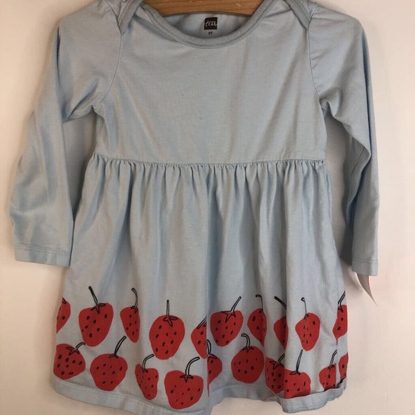 Size 2: Tea Sky Blue Strawberries Long Sleeve Dress