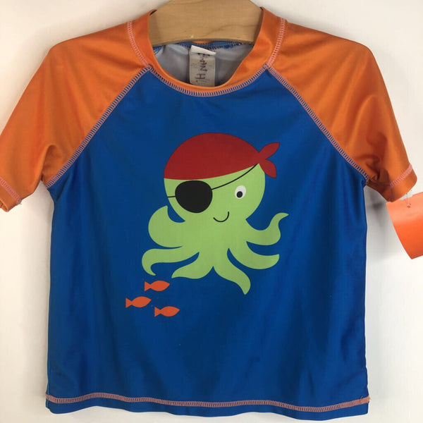 Size 6: Kavkas Orange and Blue Pirate Octopus Short Sleeve Swim Shirt