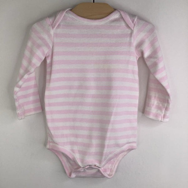 Size 6-9m: Primary Light Pink & White Striped Long Sleeve Onesie
