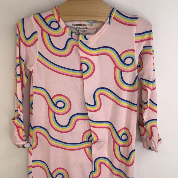 Size 0-3m: Magnetic Me Light Pink Rainbow Swirl Footed Long Sleeve 1pc PJS