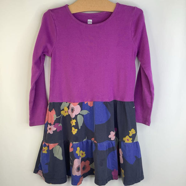 Size 5: Tea Purple Floral Skirt Long Sleeve Dress