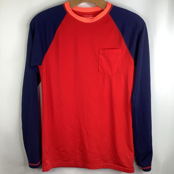 Size 12-14: Crewcuts Red & Navy Blue UPF 50+ Long Sleeve Baseball Swim Shirt