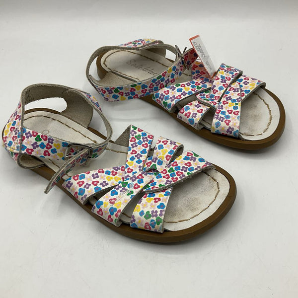 Size 12: Salt Water Leather White Colorful Floral Buckle Sandals